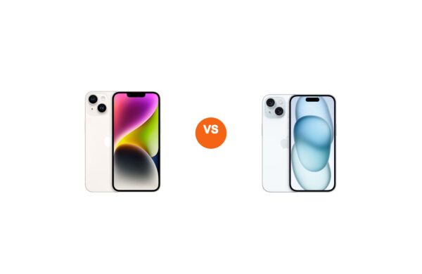 iPhone 14 vs iPhone 15 na bielom pozadí