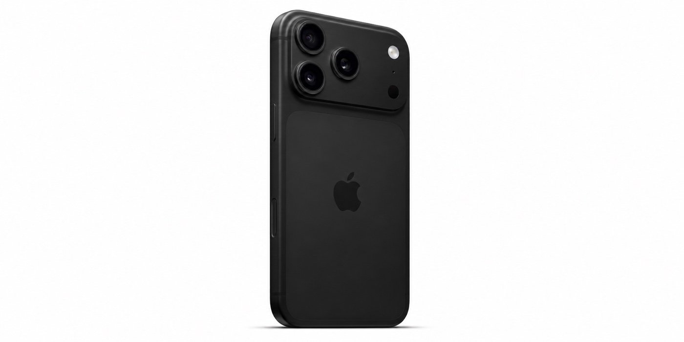 Čierny iPhone 18 Pro zozadu na čistom bielom pozadí