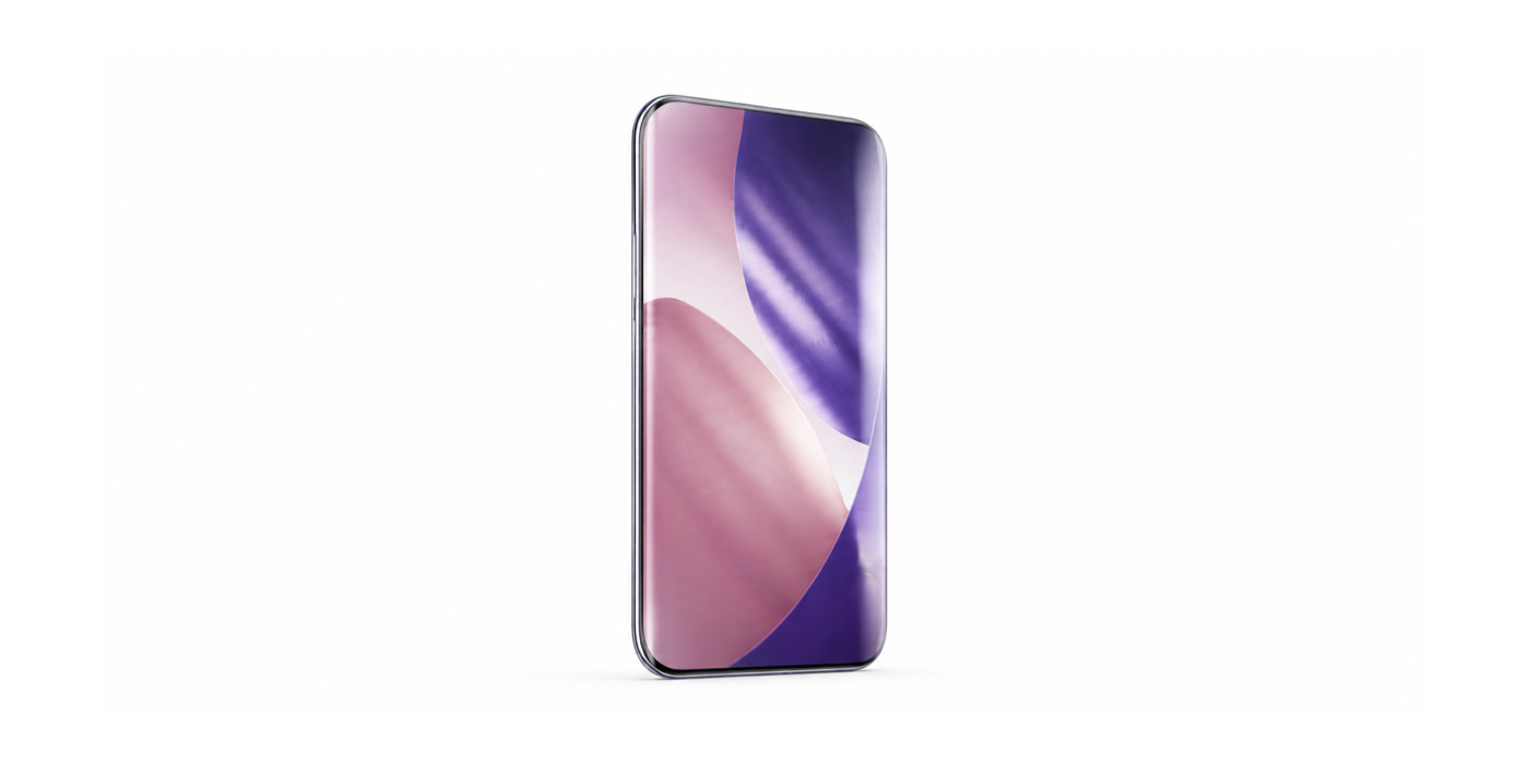 iPhone 20 so zakriveným sklom na bielom pozadí