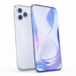 Jubilejný iPhone 20 s celoskleneným telom na bielom pozadí