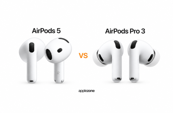 AirPods 5 vs AirPods Pro 3 na bielom pozadí