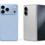 Svetlomodrý koncept iPhonu 18 Pro a skladací iPhone Ultra na bielom pozadí