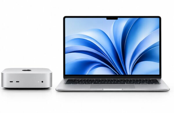 Mac mini M4 a MacBook Air M4 na bielom pozadí – ilustračná vizualizácia