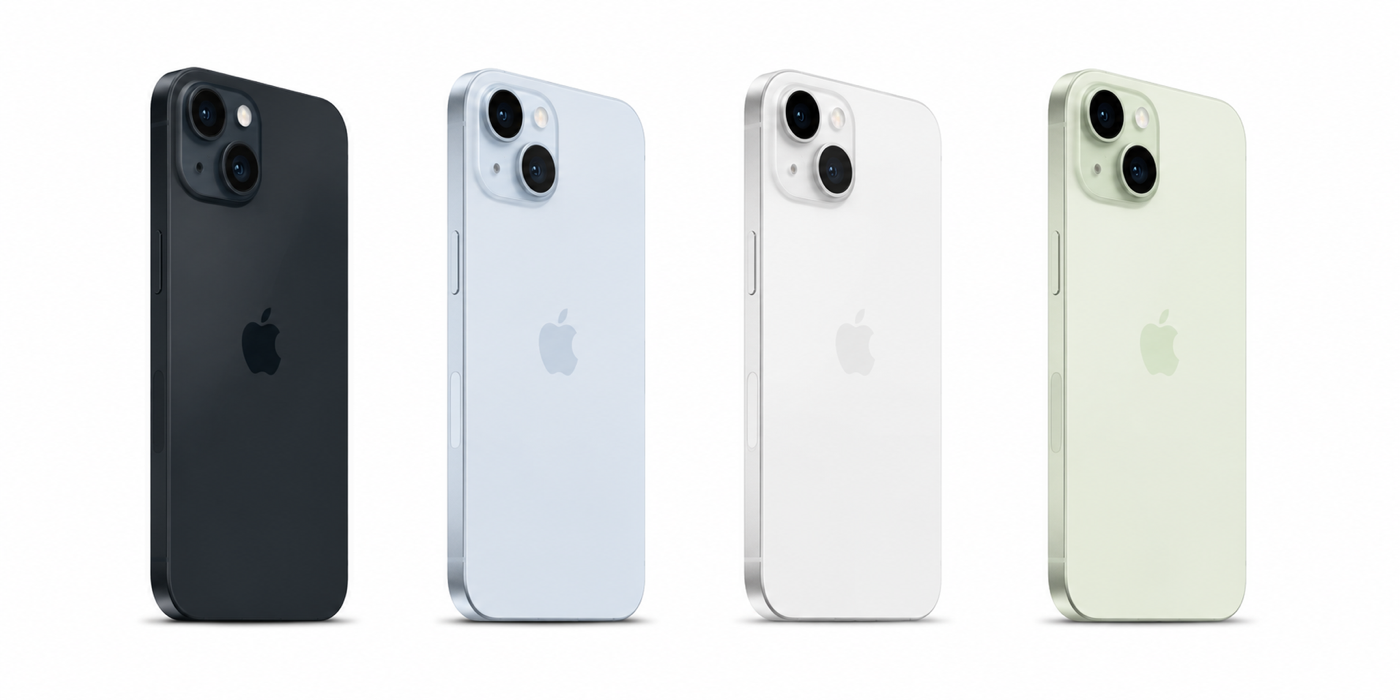 Štyri staršie modely iPhonu v rôznych farbách na čistom bielom pozadí