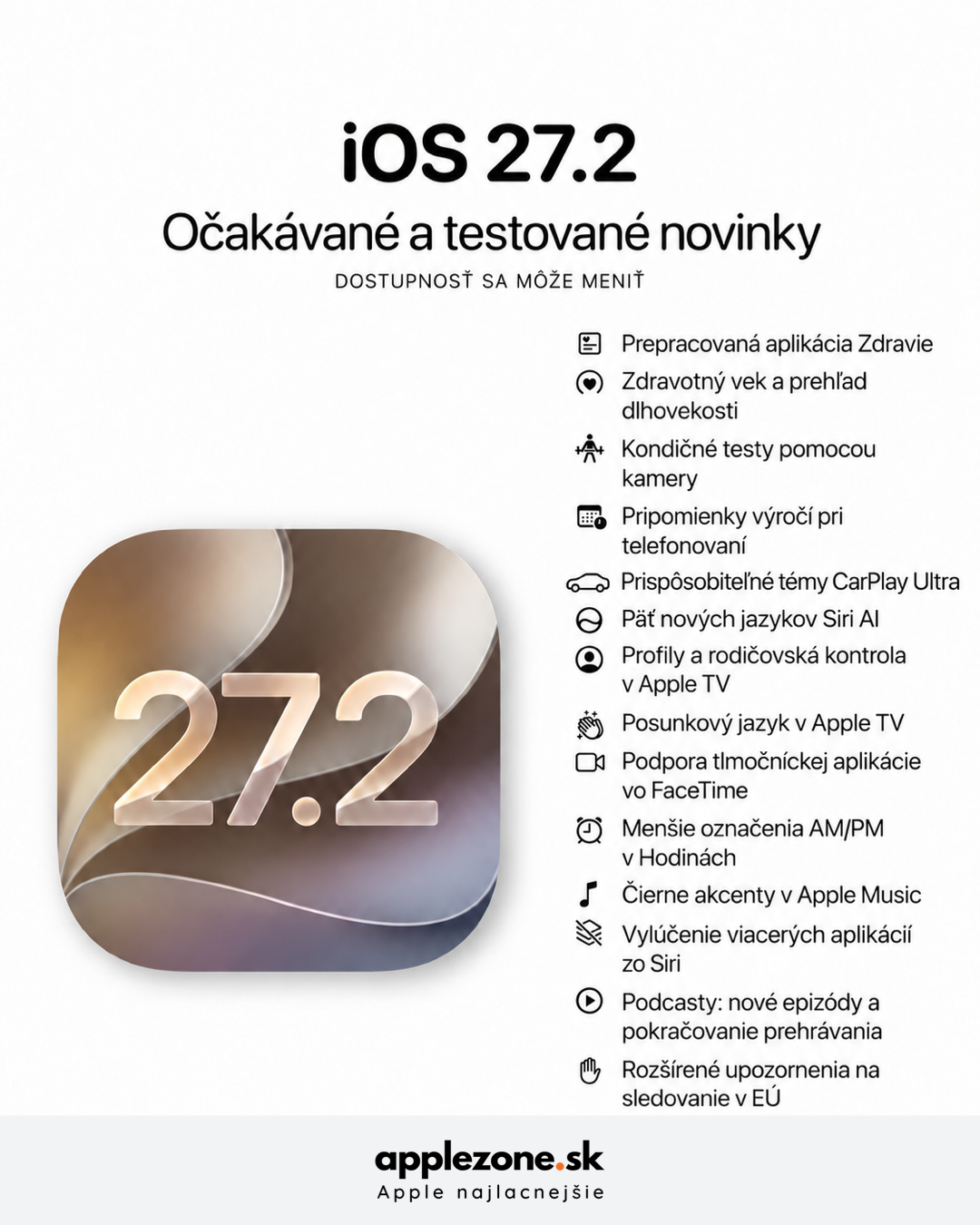 iOS 27.2 – grafický prehľad applezone.sk