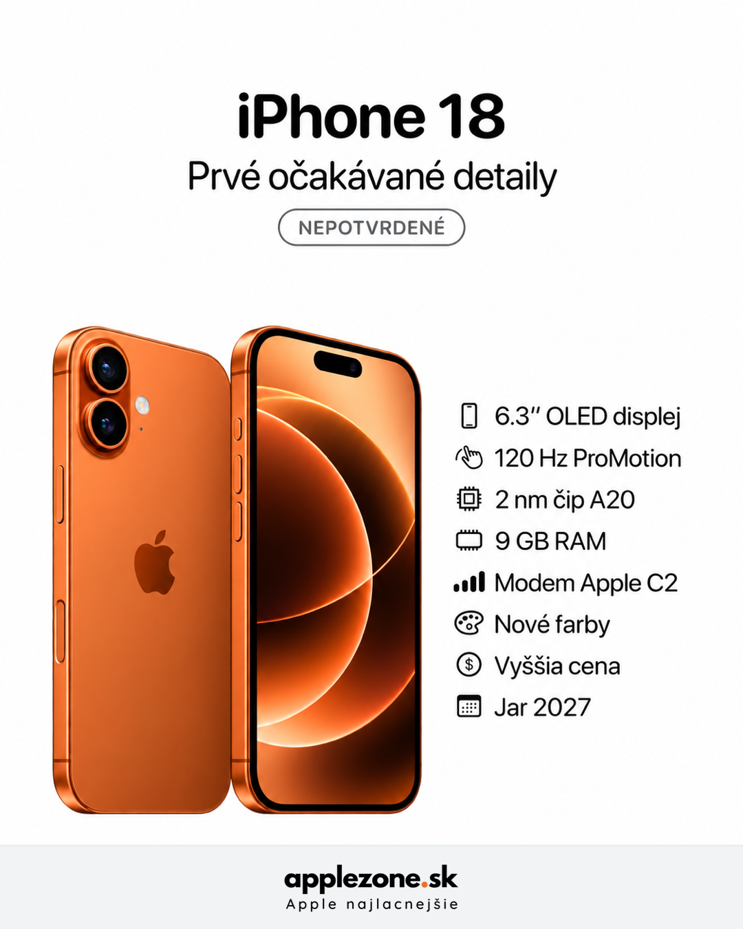 základný iPhone 18 – grafický prehľad applezone.sk