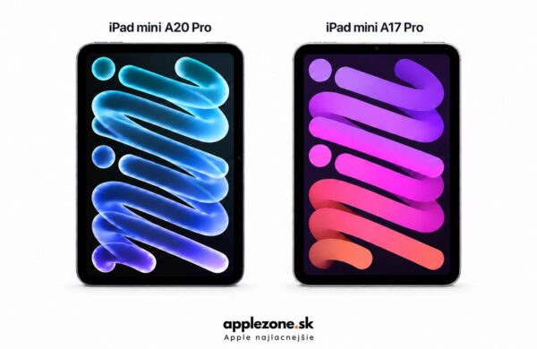 iPad mini A20 Pro vs A17 Pro na bielom pozadí
