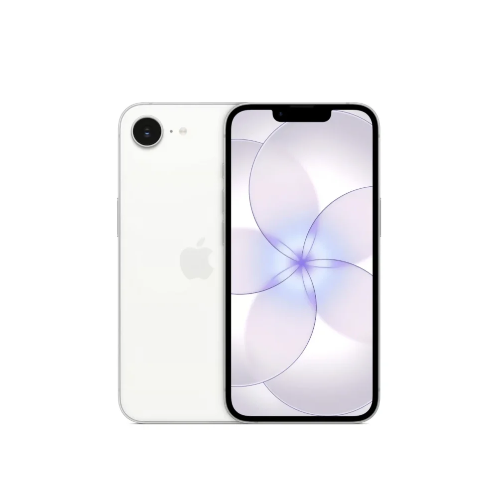 Apple smartfón v bielej farbe – predná a zadná strana