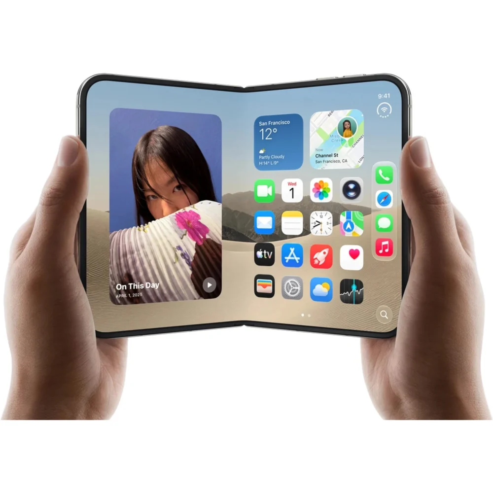 Skladací iPhone v rukách – otvorený vnútorný displej